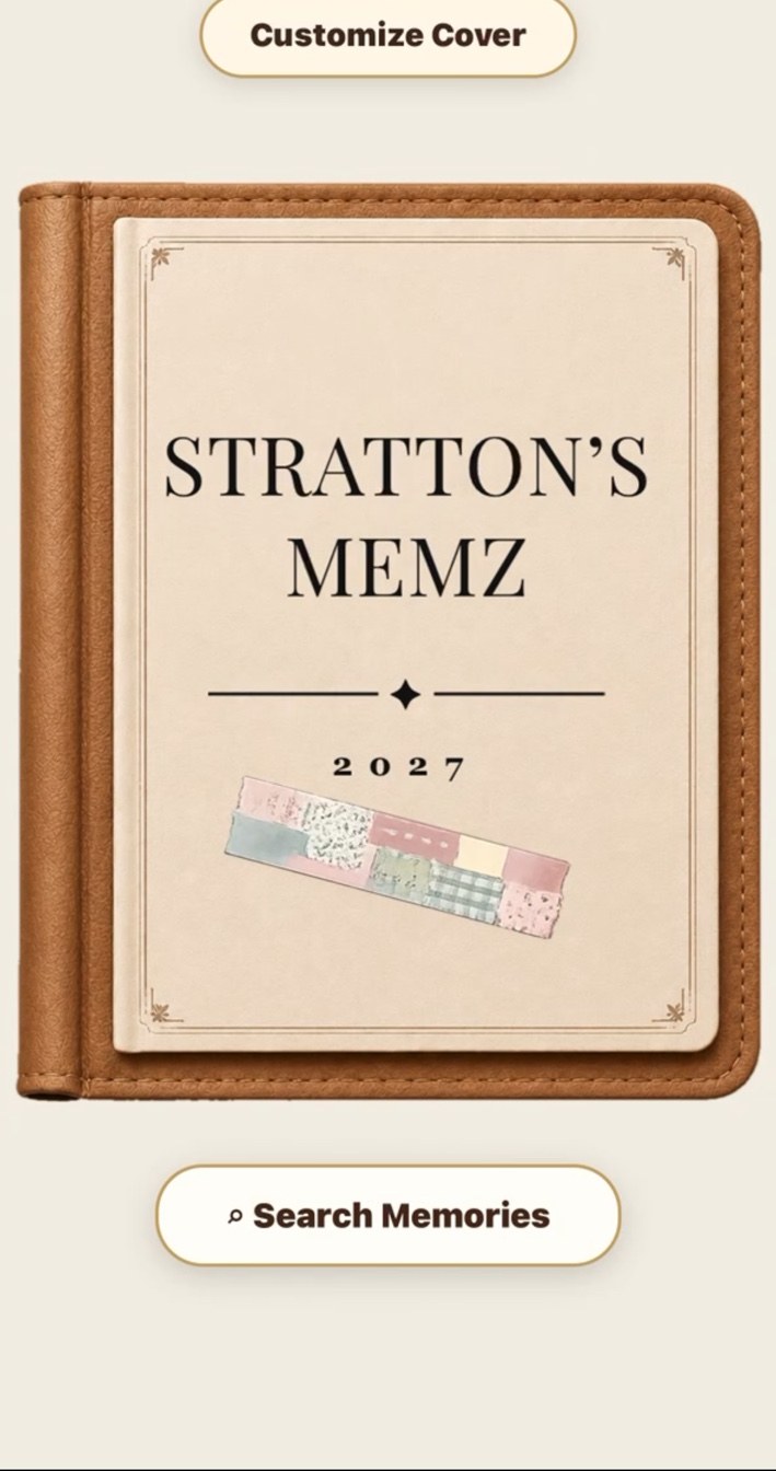 Remzy on iPhone: customising a memory book cover, with the title and year set on ivory stock.